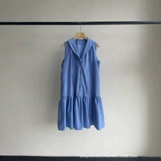 学院风polo领无袖衬衫连衣裙女2026夏小个子收腰轻奢气质背心中裙