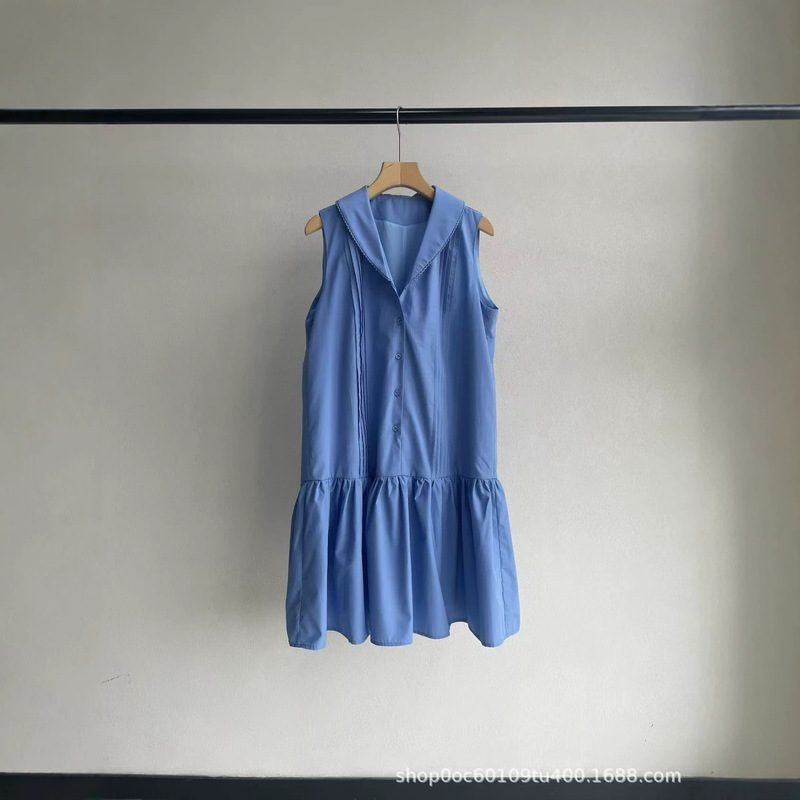 Academy-Style Polo Collar Sleeveless Shirt Dress for Women, Summer 2026, Petite Size, Waist-Cinching, Light Luxury, Elegant Vest-Style Midi Dress