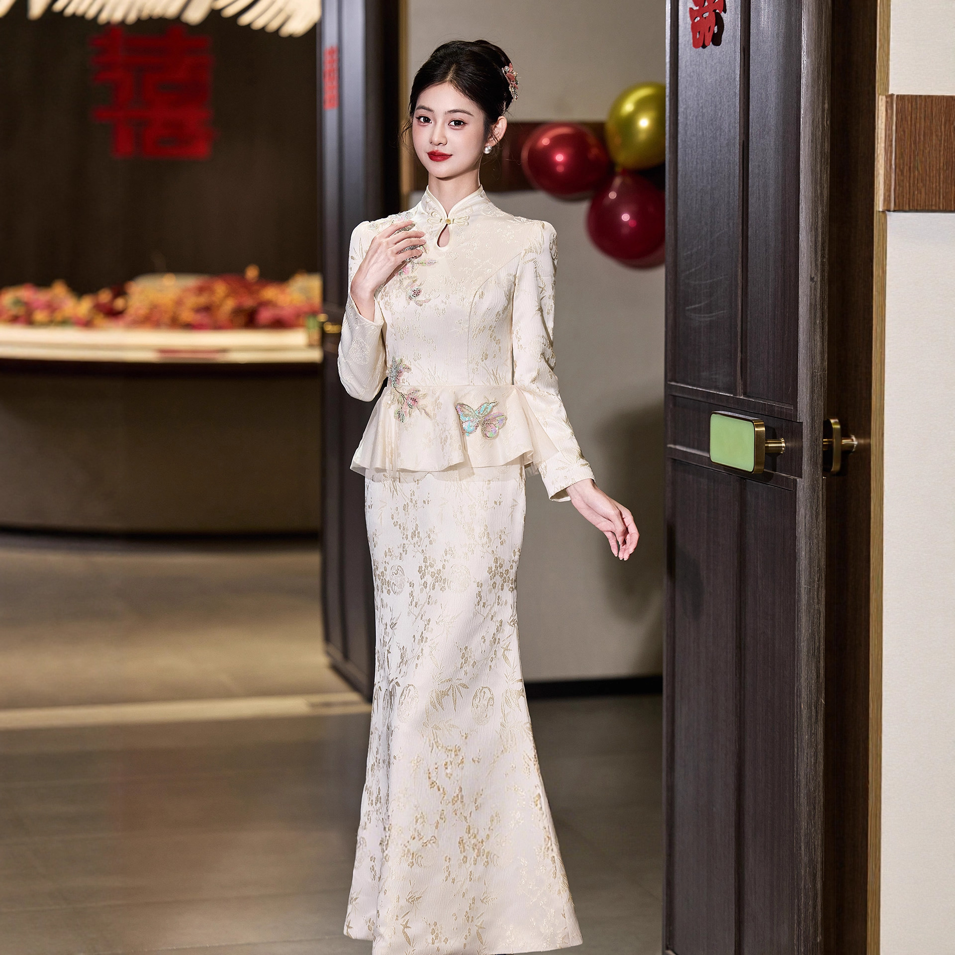 Bride's Toast Dress 2026 New Style New Chinese Style Winter Cheongsam Engagement Banquet Dress Women's Wedding Long-Sleeved High-End Feel
