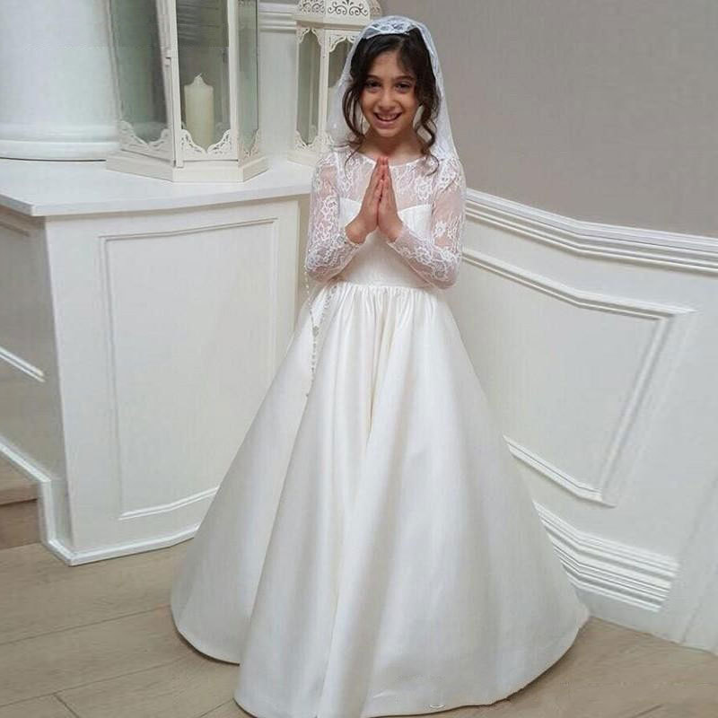 Europa y América del comercio exterior Amazon AliExpress deseo nuevo encaje de manga larga de satén princesa vestido de niña de las flores vestido personalizable