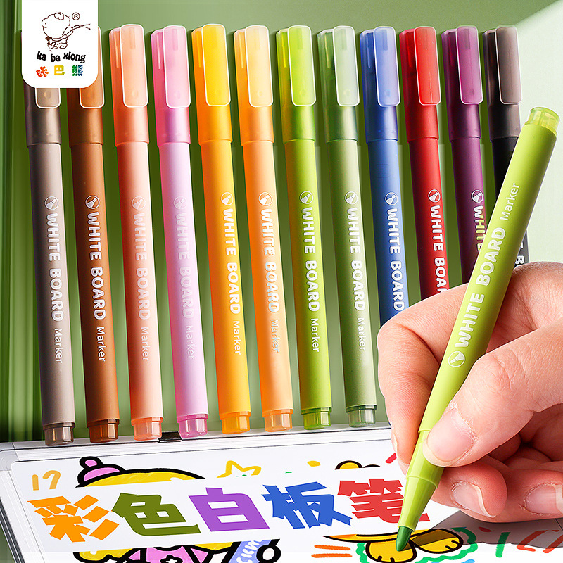 Bolígrafo de pizarra de color borrable Kaba Bear 12 colores para la enseñanza de niños Bolígrafo de tablero de dibujo de pizarra borrable multicolor