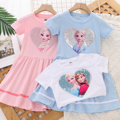2024 girls' new summer cotton short-sleeve princess dress for export and cross-border, suitable for Instagram and Amazon dropshipping