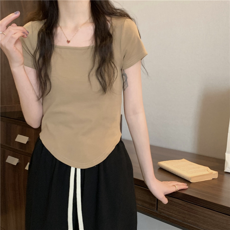 175g Weight Short Sleeve Sleeve Length Polyester Fabric Type Short Top Length T-shirt Tops Type Casual, Daily Occasion Square Neck Neckline Slim Fit Type Solid Color Pattern Spring, Autumn Season Women's Gender Casual, Simple Style Style Wholesale Women's Casual Simple Style Solid Color Short Sleeve T-Shirts 15