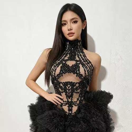 Cross-Border New Product Sweet Ballet Style Rhinestone Mesh Slim Fit Puffy Skirt Prom Party Dress Stage Performance Dress Cross-Border New Product Sweet Ballet Style Rhinestone Mesh Slim Fit Puffy Skirt Prom Party Dress Stage Performance Dress