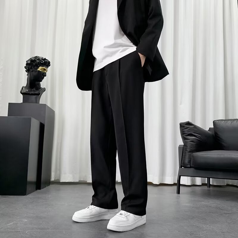 Spring and Autumn Men's Suit Pants, Loose Straight Wide-Leg Pants, Men's Casual Summer Thin Drape Loose Dress Pants
