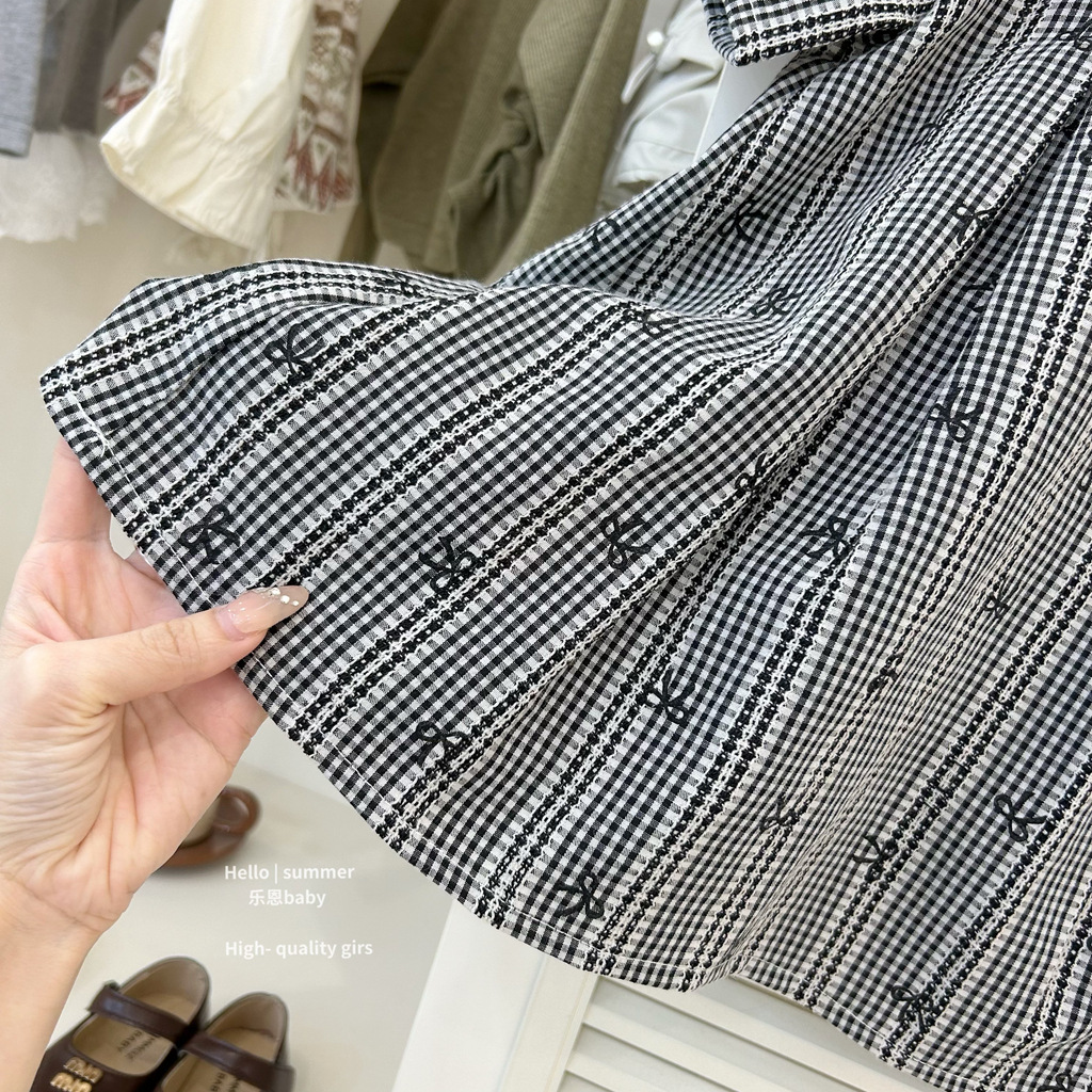 [Le En baby] 25 vestido de cuello de muñeca casual a rayas para niñas de verano vestido a cuadros de princesa francesa para bebés