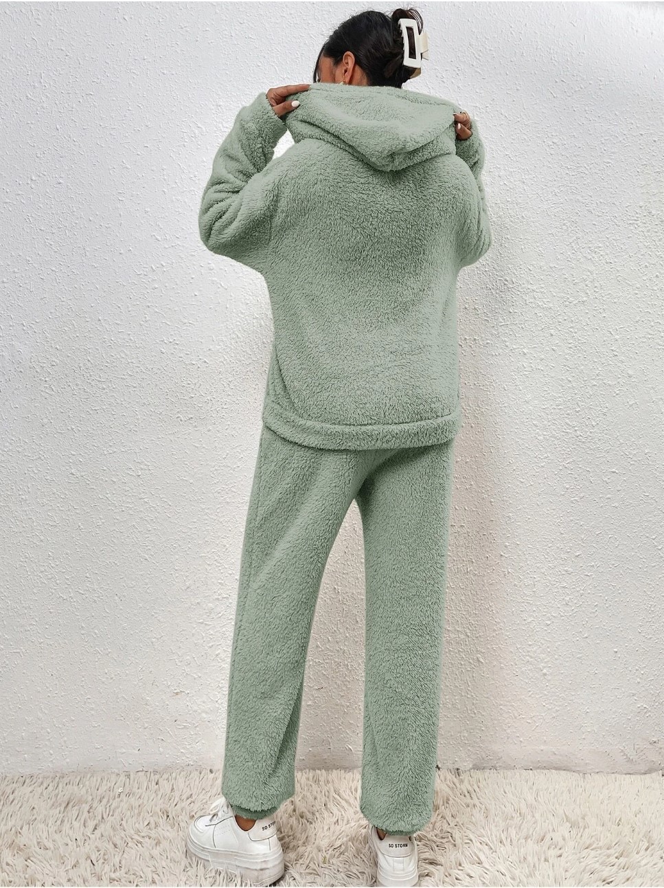 Cross-border Autumn Winter New European And American Casual Women's Clothing, Solid Color Plush Hooded_ecoleips.com