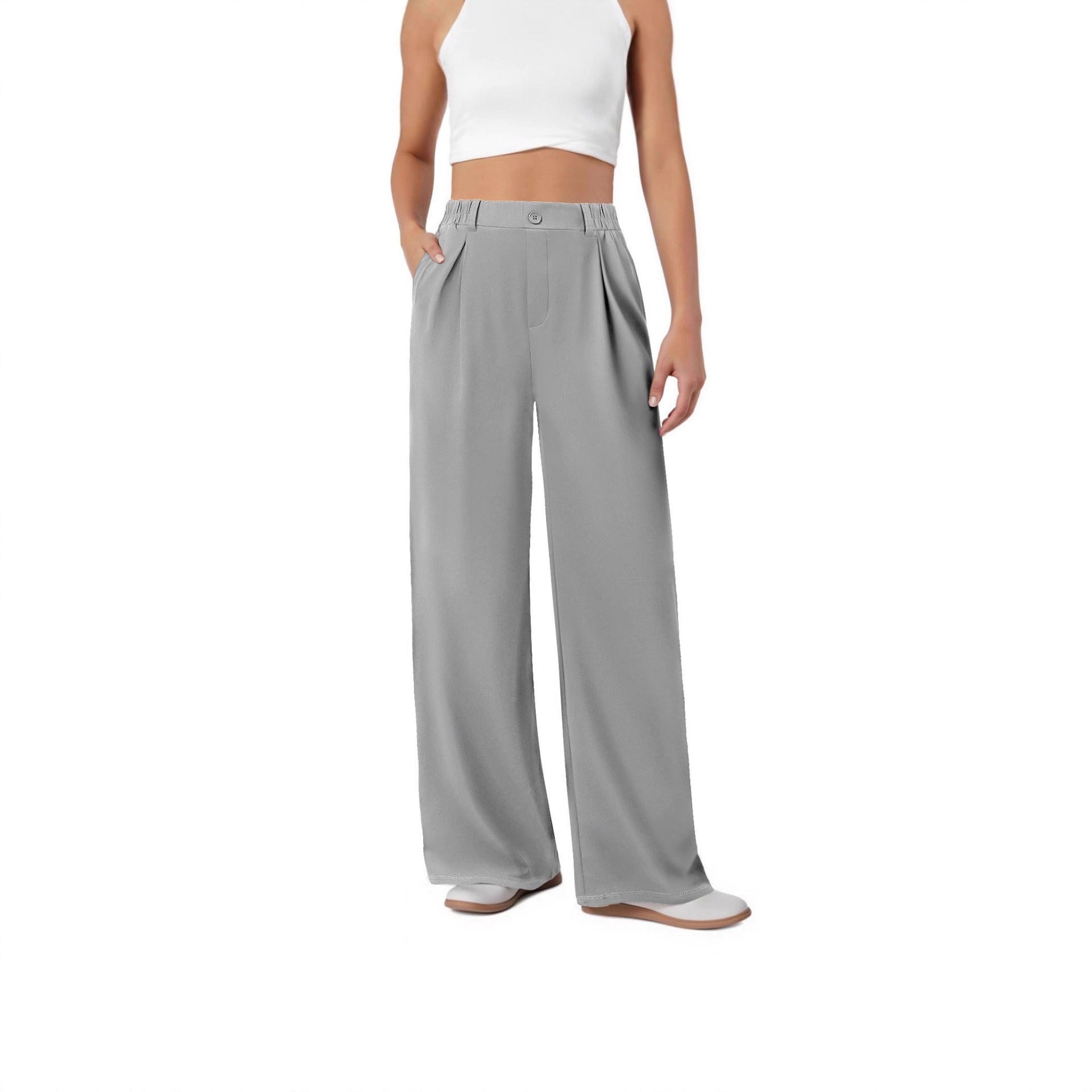 Cross-Border Tk Amazon Women's Formal Pants Work Pants Business Casual Pants Wide-Leg Loose High-Waist Solid Color Casual Pants