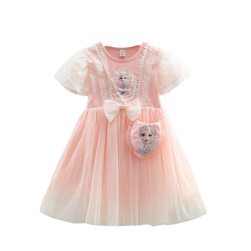 Girls Short Sleeve Elsa Dress Summer 2024 New Elsa Princess Dress Baby Style Dress Dress Korean Style Gauze Dress