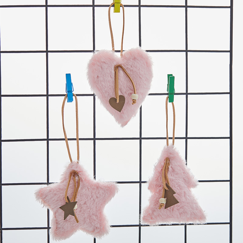 Madera de 10cm tela de decoración de Navidad colgante blanco rosa árbol de Navidad pentagramas amor decoración colgante