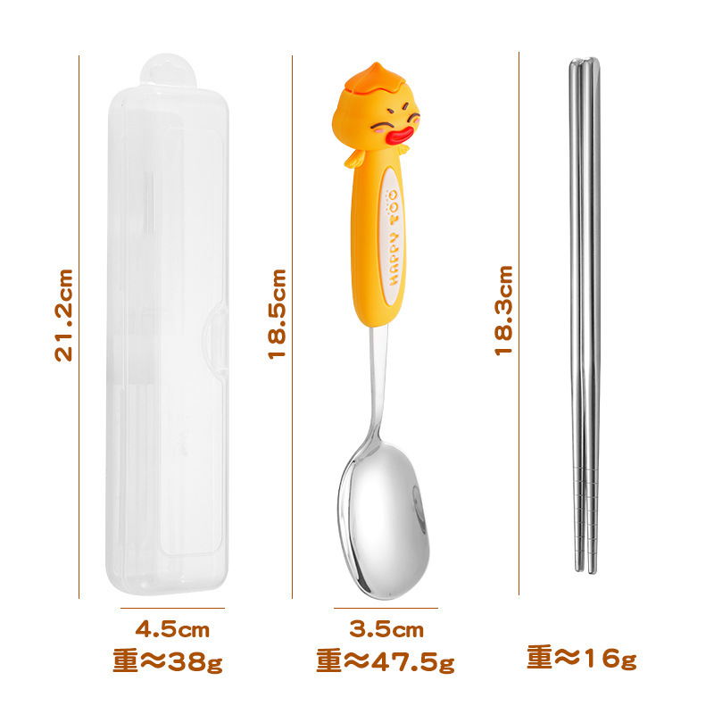 304ステンレス携帯食器セットアイデア漫画スプーンフォークセット学生スプーン箸携帯食器|undefined