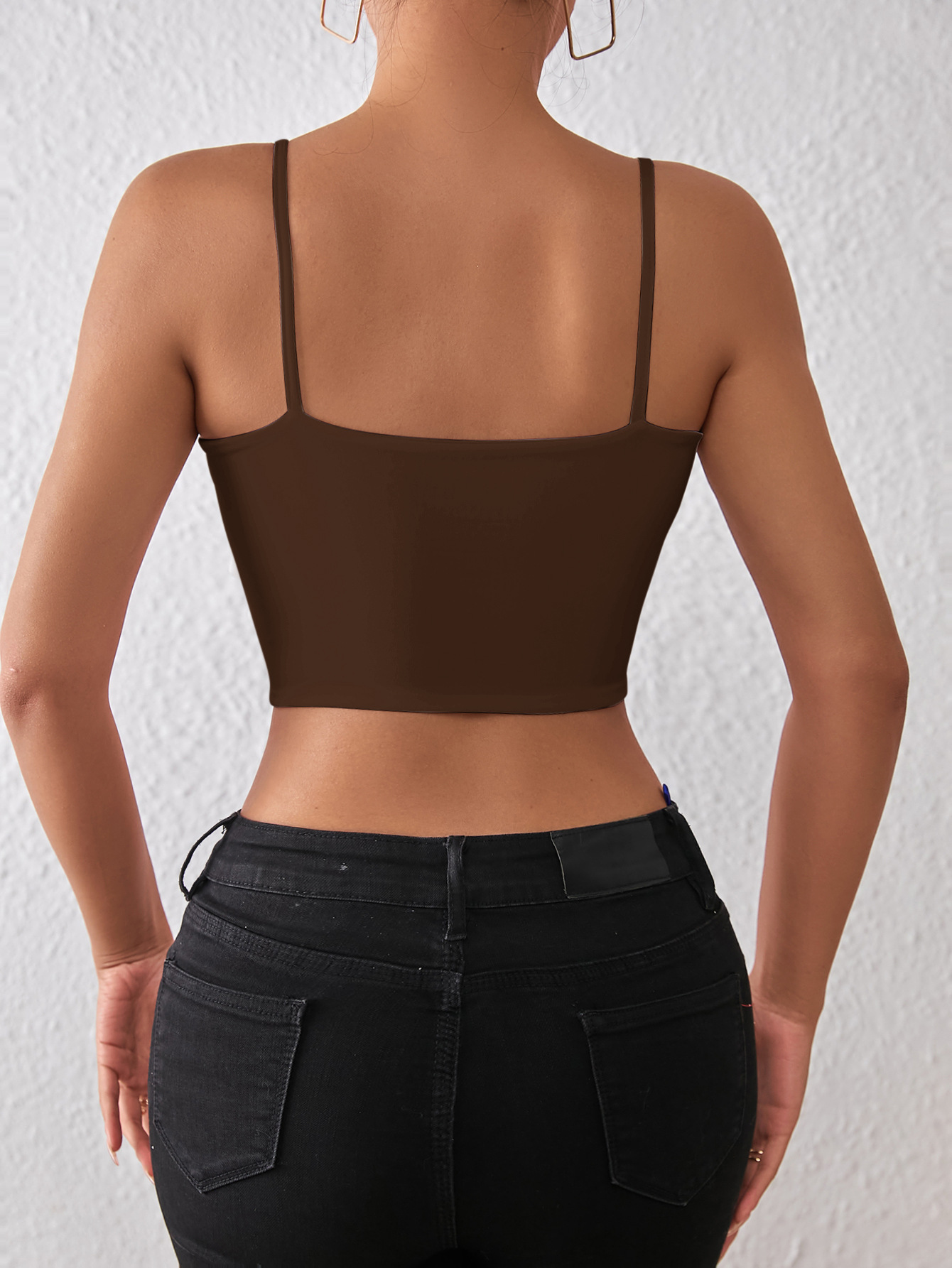 105g Weight Polyester Fabric Type Short Top Length Camisole Tops Type Holiday, Daily, Date Occasion Strap Neckline Slim Fit Type Solid Color Pattern Summer Season Women's Gender Backless Design Sexy Style Wholesale Women's Sexy Solid Color Backless Tank Tops 32