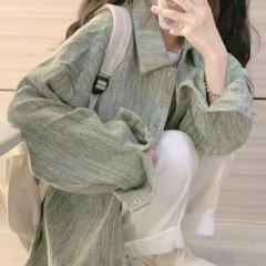 独特小众花纱水洗牛仔外套女春秋款学生宽松百搭复古翻领夹克上衣