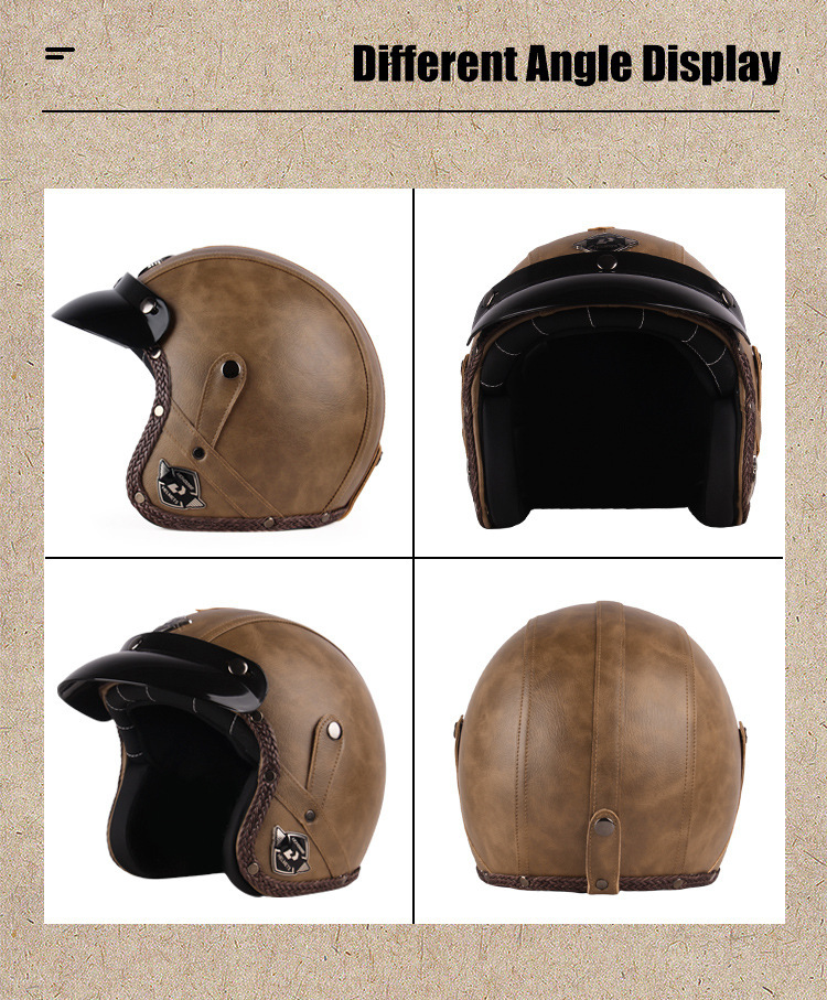 Four Seasons Retro Harley Helmet Leather Electric Vehicle 3/4 Half Helmet Big Turtle King Scooter Motorcycle Helmet