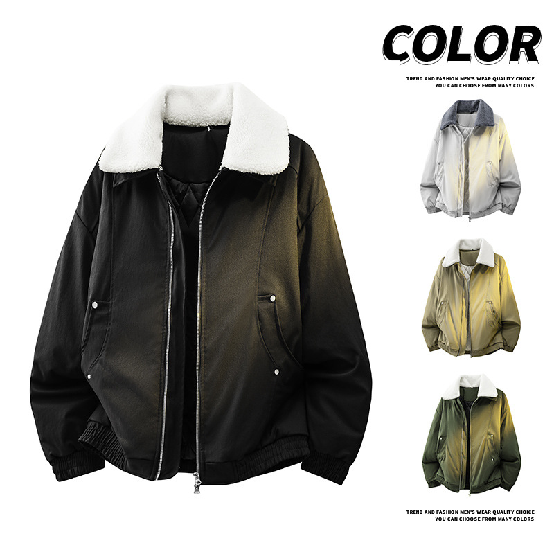 Autumn and winter new loose casual quilted jacket for men 2025 new trendy warm fur collar retro cotton coat for men
