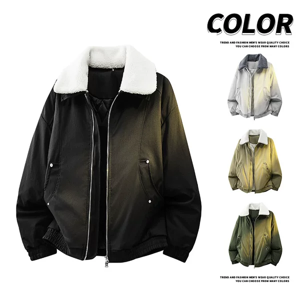 Autumn and winter new loose casual quilted jacket for men 2025 new trendy warm fur collar retro cotton coat for men