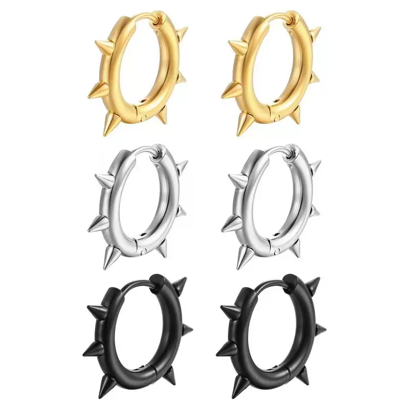 跨境时尚ins韩版不锈钢尖锥圆形耳扣潮流男士气质钛钢耳环耳夹耳