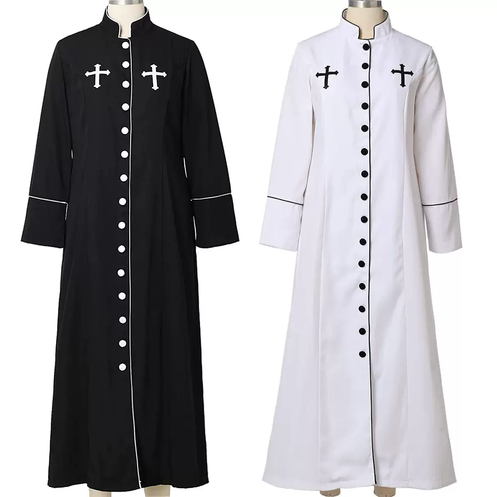 亚马逊教堂神职人员神父牧师服装女士牧师长袍罗马卡斯带立领衣服