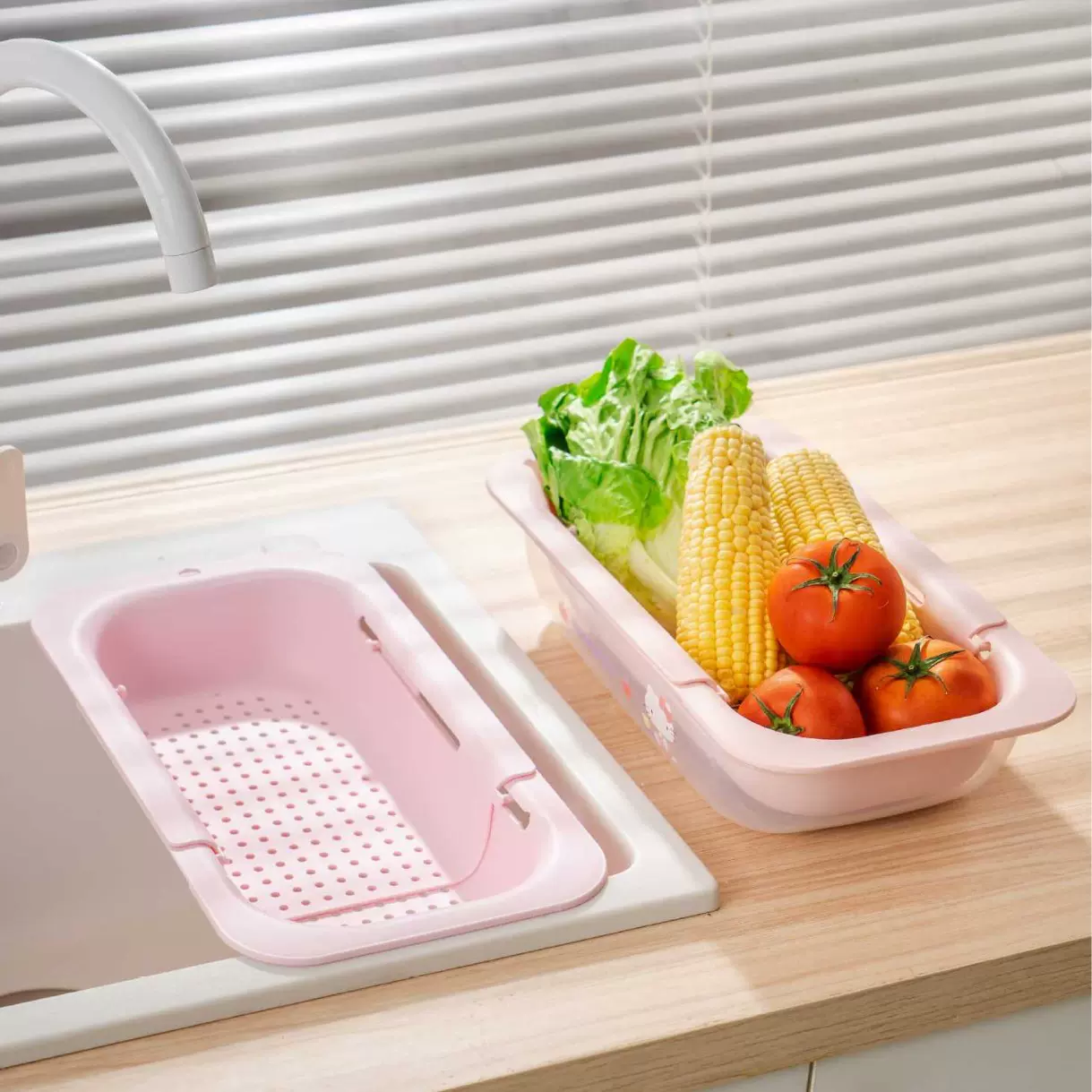 卡通双层伸缩沥水篮厨房滤水洗菜篮客厅茶几大容量水果盘懒人果盘