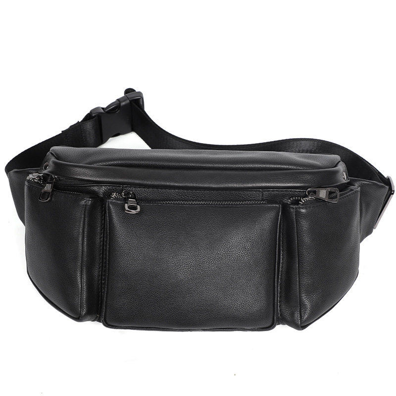 Túi đeo chéo nam da bò lớp đầu tiên, túi đeo ngực dung tích lớn chống trộm 17×7×13 cm — Màu đen chi tiết 7