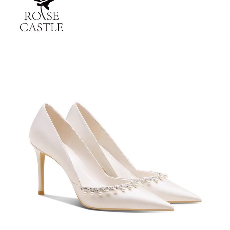 2025 Pearl Chain Engagement Shoes Women's French White Main Wedding Dress Shoes Banquet Dress Thin Elegant High Heel Bridal Shoes 2025 Pearl Chain Engagement Shoes Women's French White Main Wedding Dress Shoes Banquet Dress Thin Elegant High Heel Bridal Shoes