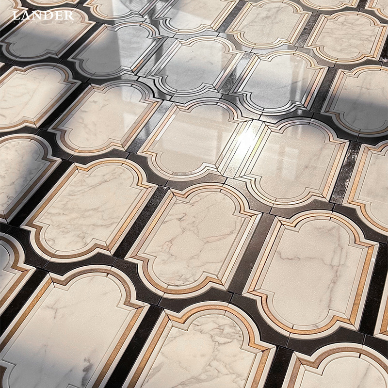 Marble Waterjet Mosaic Retro Design High-End Commercial and Home Decor Trendy Bathroom Background Wall Tiles and Floor Tiles Marble Waterjet Mosaic Retro Design High-End Commercial and Home Decor Trendy Bathroom Background Wall Tiles and Floor Tiles