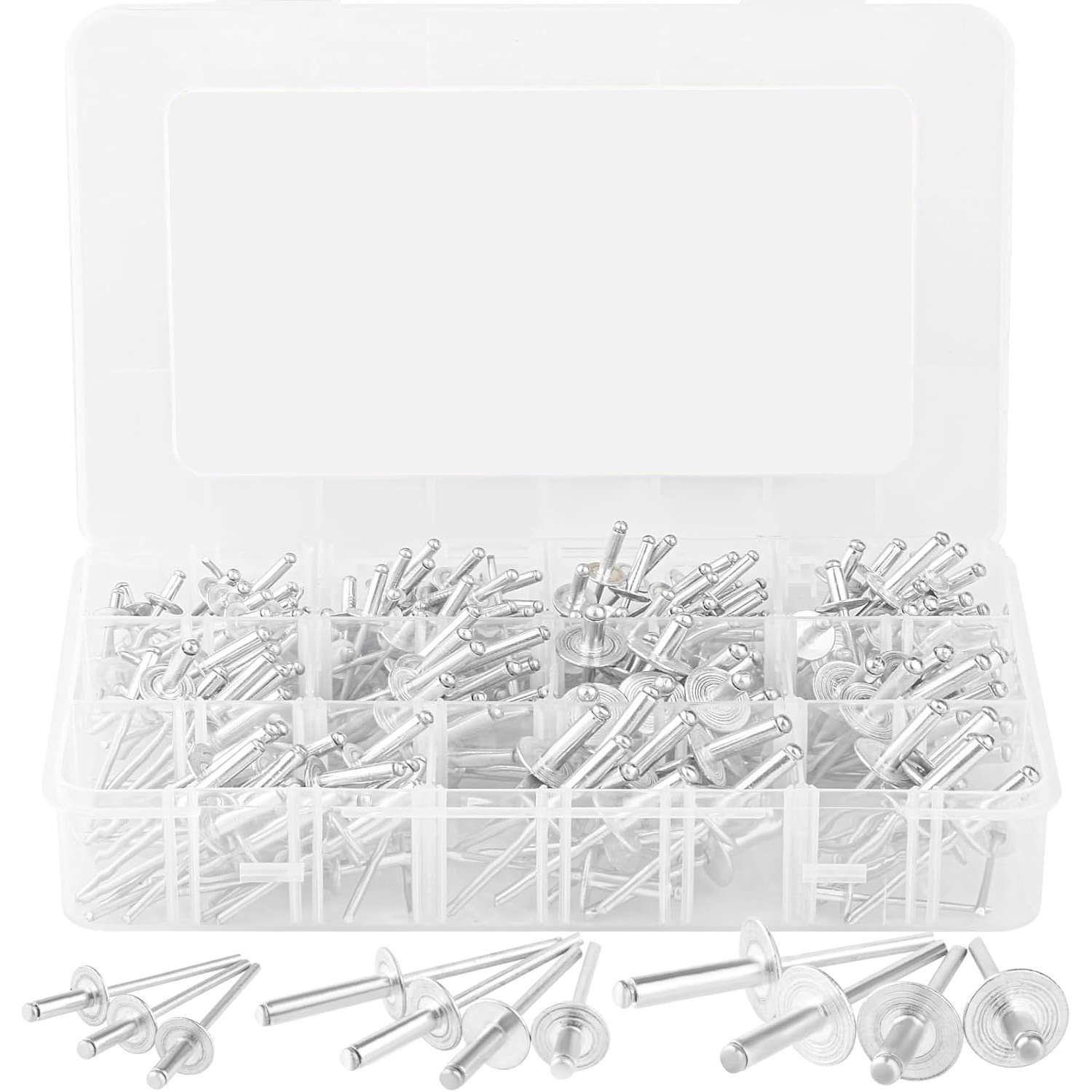 跨境亚马逊250pcs盒装 银色铝制开口型圆头抽芯铆钉拉铆 M3.2M4M5