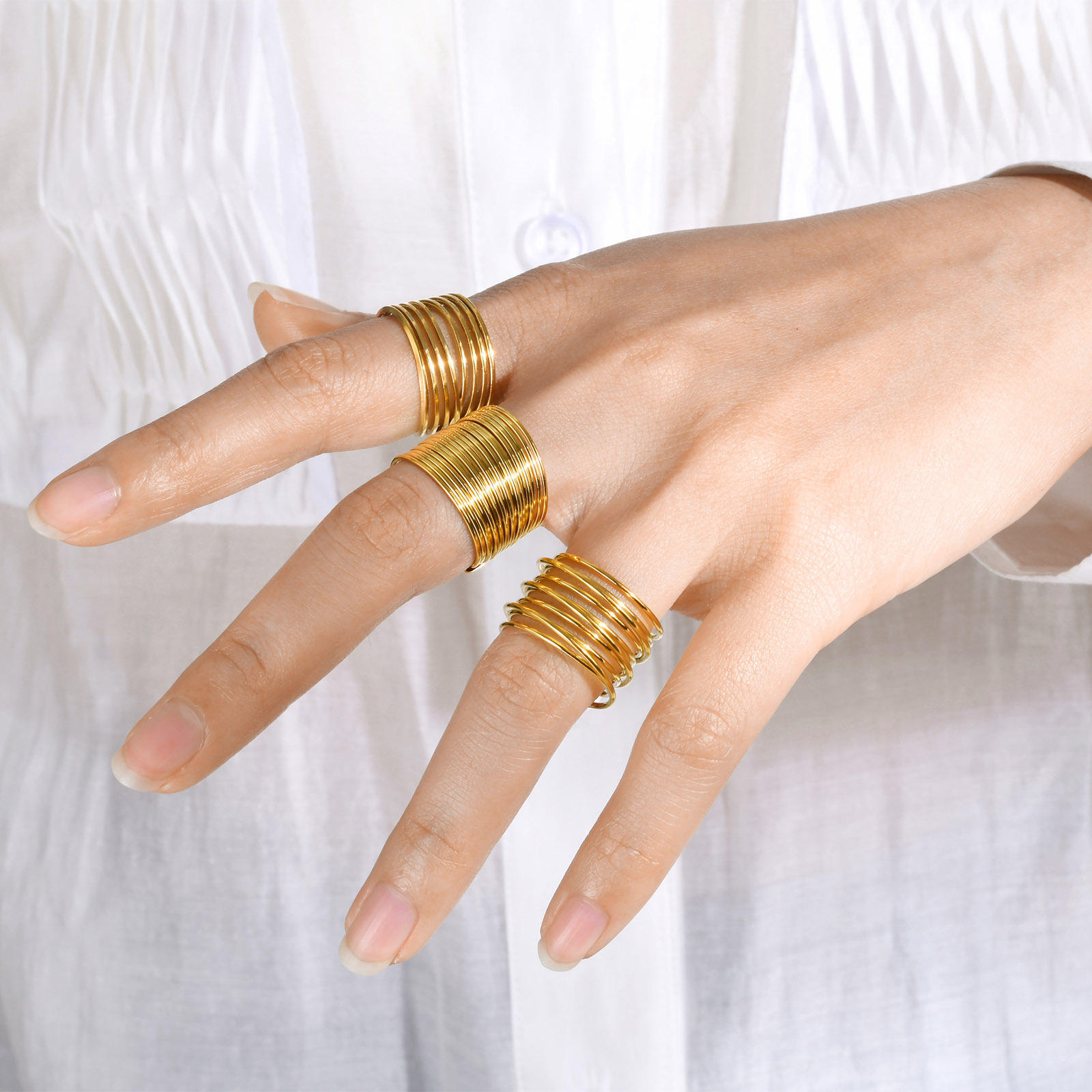 Geometric Gold Stainless Steel Ring 2