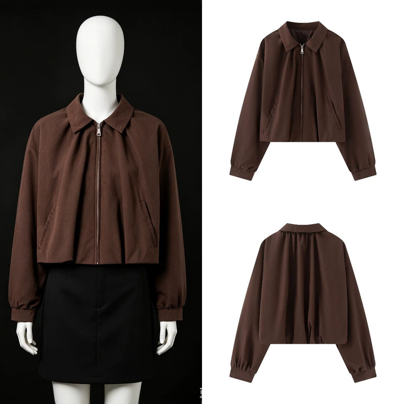 Z Brand Foreign Trade Cross-Border European and American Style Za Women's Clothing 2026 Summer New Long-Sleeve Balloon-Style Aviator Jacket