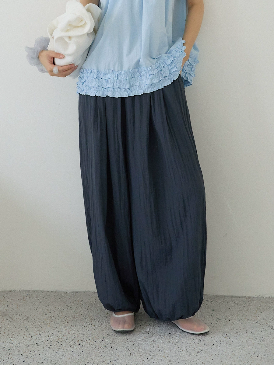 【Ace God Pants】Оufan корейские плавучие бамбуковые волокна воздухопроницаемые штаны для женщин летом Свободный высокий пояс повседневные штаны 2889
