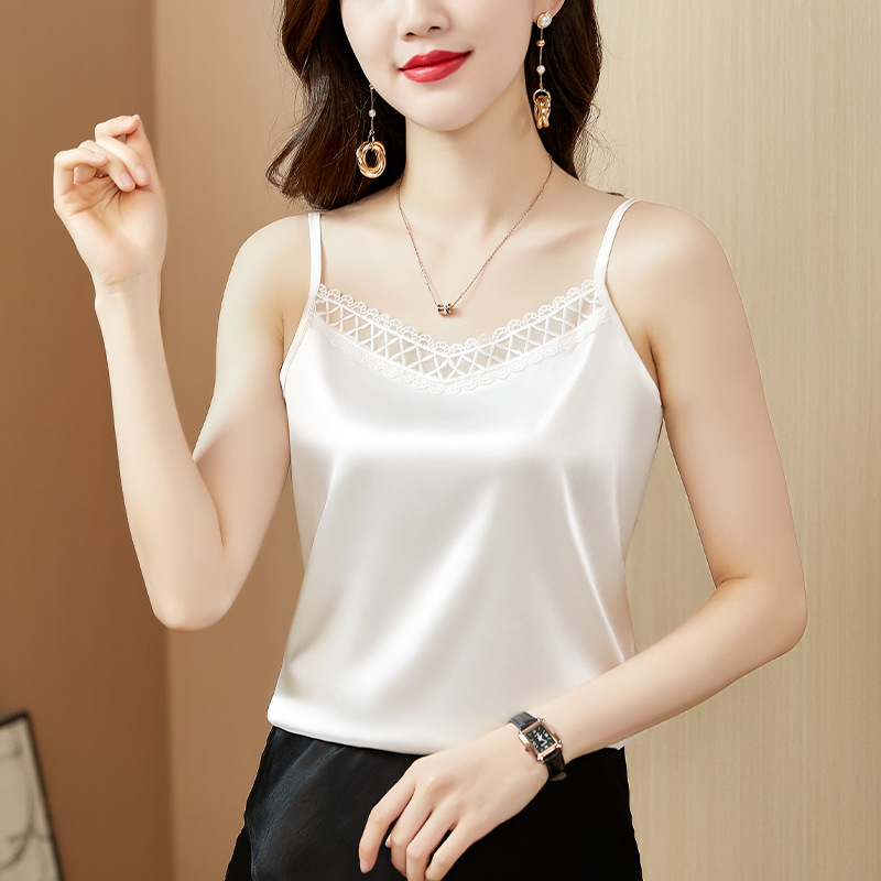 Lace Camisole Women's Summer New Suit Satin Base Shirt Large Size Outer Wear Slimming Sleeveless Top