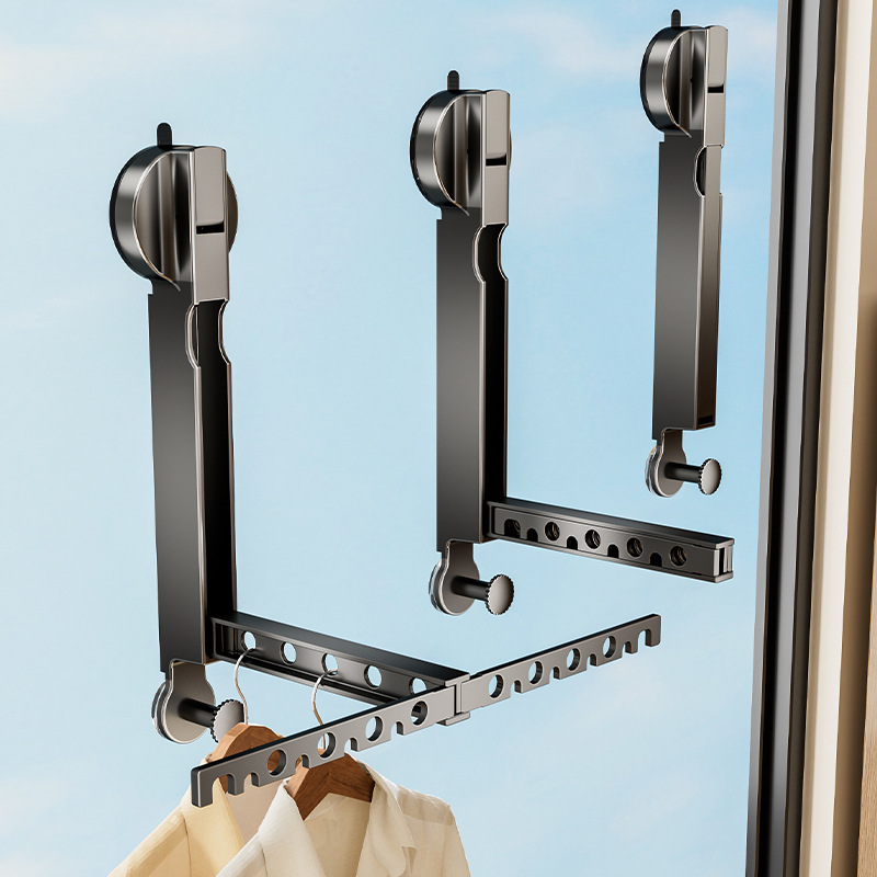 Suction Cup Retractable Clothes Drying Rack, Foldable Balcony Household Wall-Mounted Window Clothes Rack, No-Drill Clothes Drying Solution