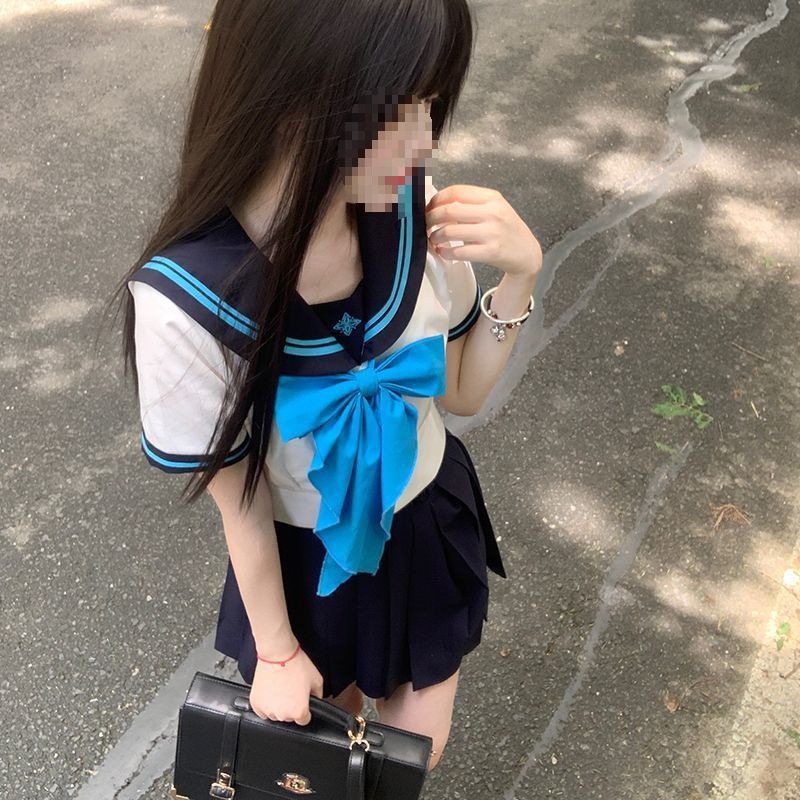 [Freesia] Original Jk Uniform Suit Waist Sailor Suit Women's Short-Sleeved Summer Preppy Style Navy Skirt