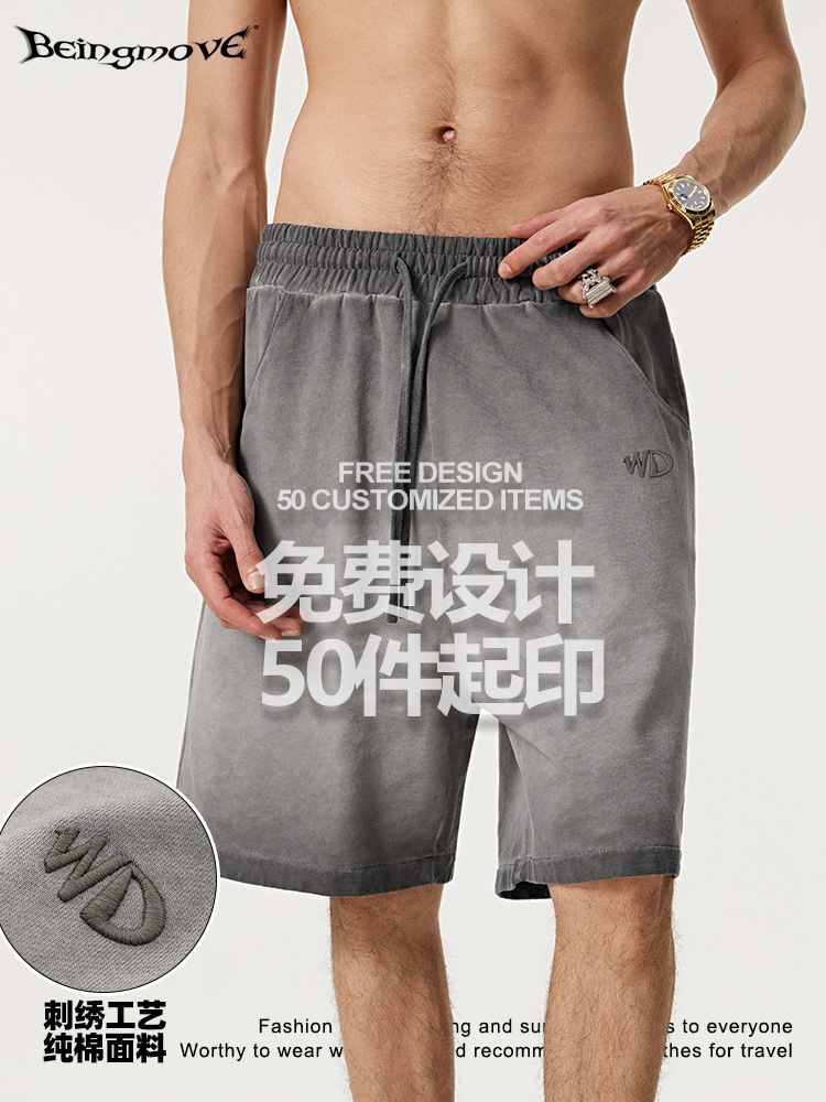 2025 verano marea retro pecho pequeño bordado suelto camiseta de cuello redondo anti-bajo frito pareja traje casual hombre