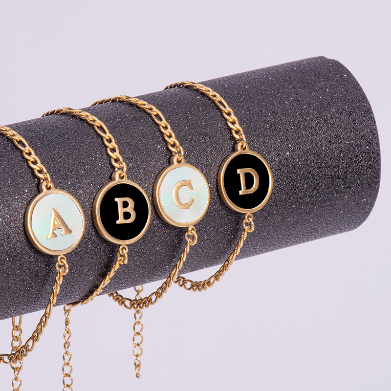 PVD Coated Gold Plating Process 18K Gold Plated Plating Material Simple Style Round Letter 304 Stainless Steel 18K Gold Plated Shell Stainless Steel Bracelets In Bulk