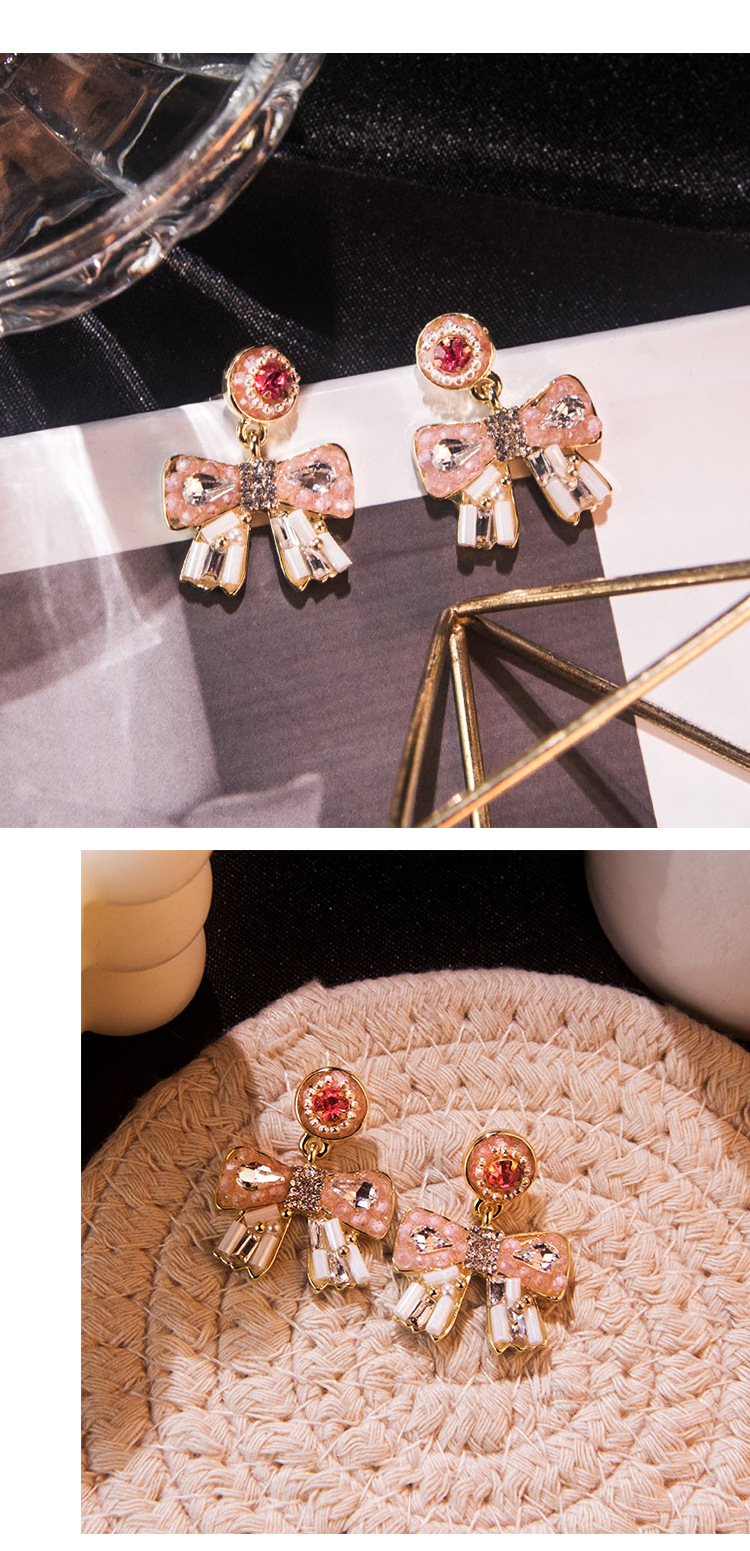 1 Pair Elegant Glam Bow Knot Plating Inlay Alloy Artificial Crystal Drop Earrings display picture 4
