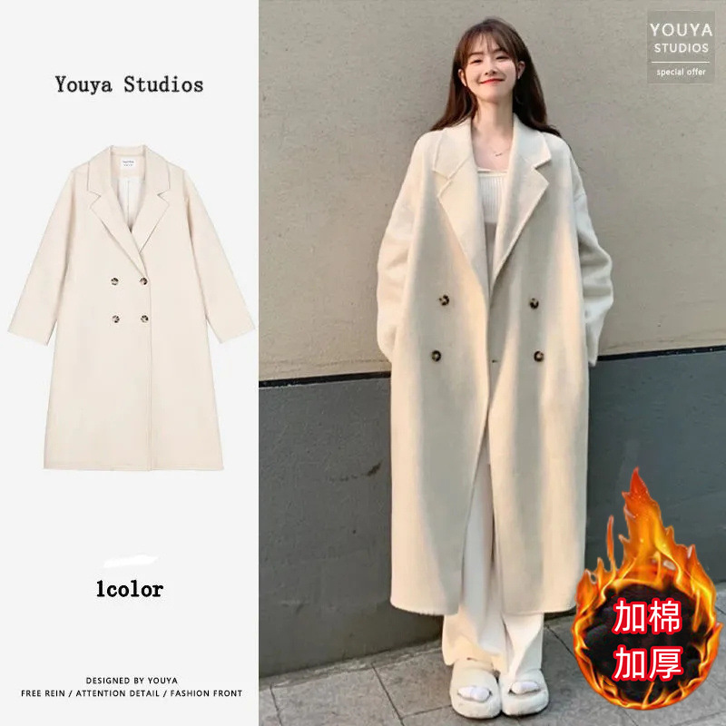 Woolen Outwear Women's Long 2023 Autumn and Winter High-End Korean Style Hepburn Style Woolen Outwear Thickeneded Woolen Outwear Women's Long 2023 Autumn and Winter High-End Korean Style Hepburn Style Woolen Outwear Thickeneded