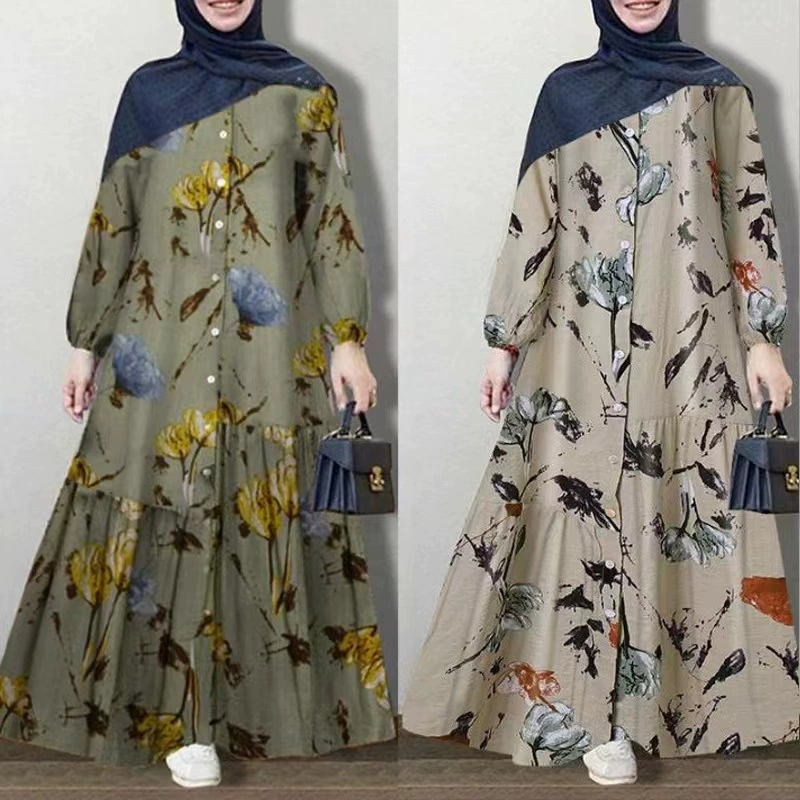 Модное платье с длинными рукавами, длинное ретро-платье для отдыха, европейский городской стиль, свободный крой, цветочный принт