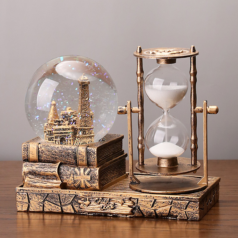 Creative Tower Luminous Crystal Ball Student Timing Hourglass to Students Birthday Gift Resin Gift Desktop Ornaments
