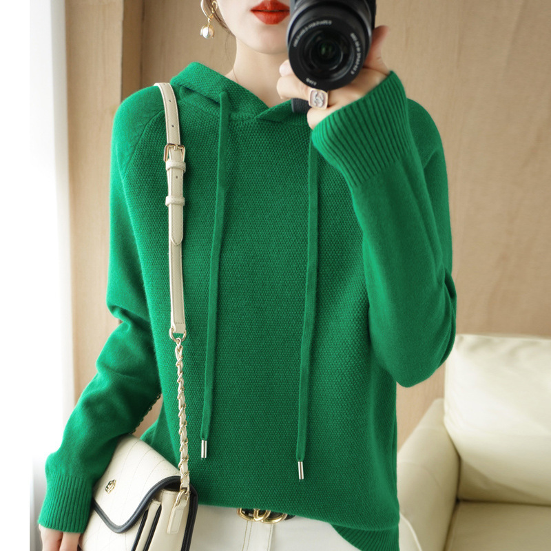 Knitted Sweater Top New Style Women's Green Fresh Autumn Lace-Up Hooded Sweater Long-Sleeved Hoodie Women's Adult Cross-Border Knitted Sweater Top New Style Women's Green Fresh Autumn Lace-Up Hooded Sweater Long-Sleeved Hoodie Women's Adult Cross-Border