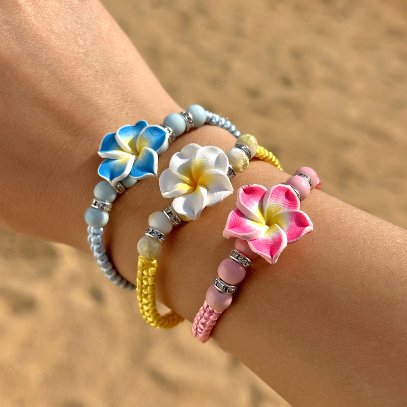 Europe and the United States cross-border popular soft pottery flower bracelet hand woven hand rope fashion simple foreign trade jewelry adjustable wholesale