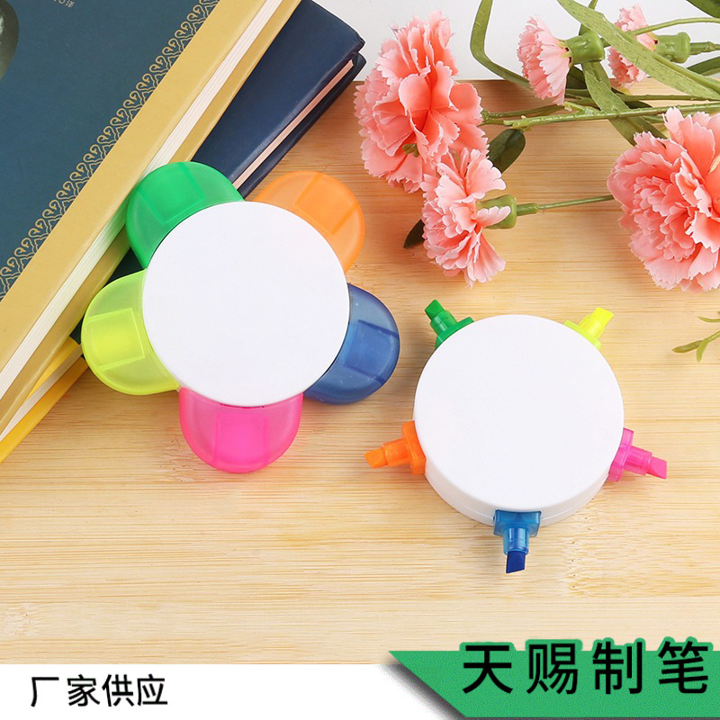 Ningbo comerciantes suministro de cinco colores girasol oblicua fluorescente pluma multicolor logotipo al por mayor rotulador