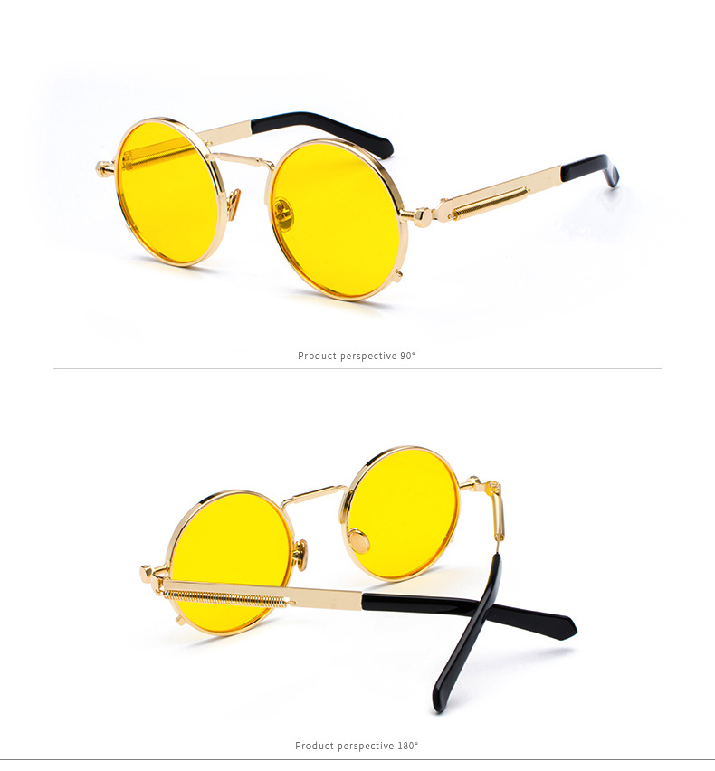 35g Weight Full Frame Glasses Structure Sunglasses Classification Ac, UV400 Protection Lens Material Round Frame Glasses Style Party, Street Occasion Solid Color Pattern All Seasons Season Men's Gender Punk, Streetwear Style Punk Streetwear Solid Color Ac UV400 Protection Round Frame Full Frame Women's Sunglasses 9