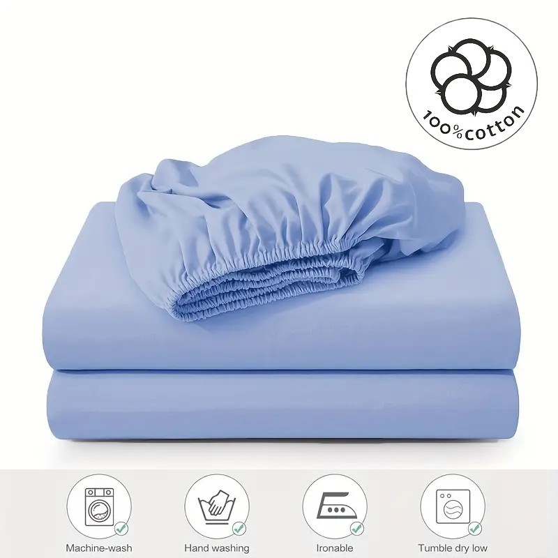 Pure Cotton Fitted Sheet Solid Colour Luxury Mattress Cover_voghion.com