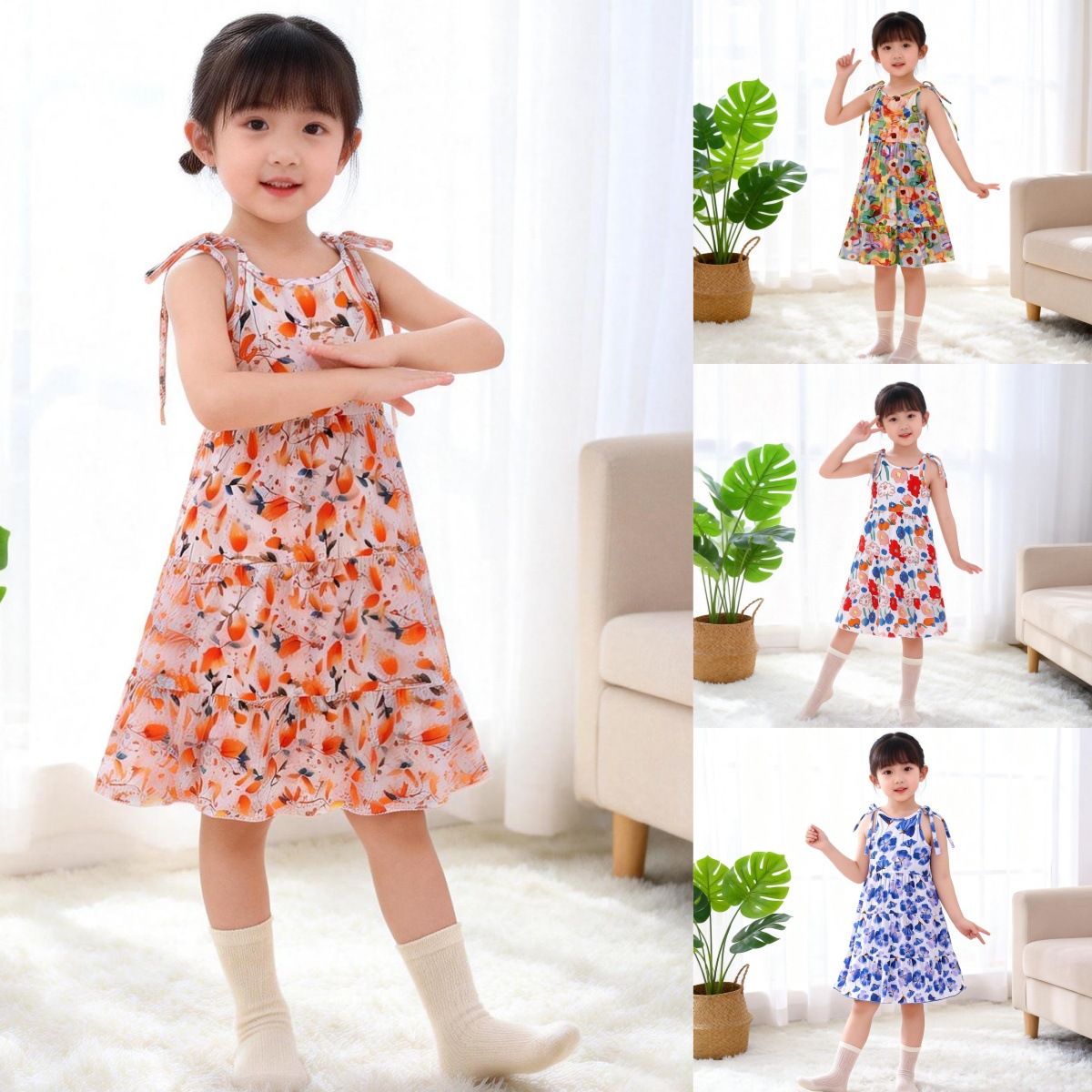 Foreign trade summer hot-selling children's sundress, artificial cotton silk, girl's princess dress, Korean style, fashionable, for medium and large children wholesale.