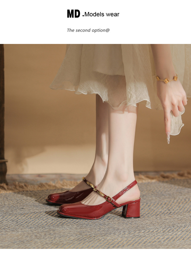 Sandal cao gót nữ hở mũi mũi vuông gót thô 9 cm — màu đen chi tiết 19