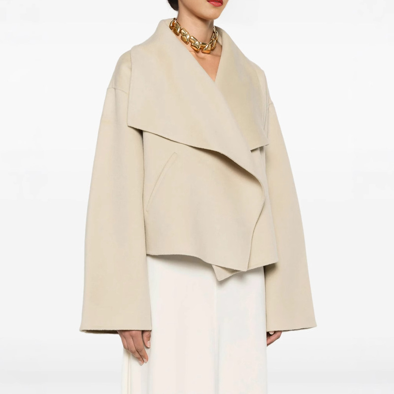 Tot26 Spring/Summer New Classic Wool Double-Sided Short Oversized Jacket with Mandarin Collar