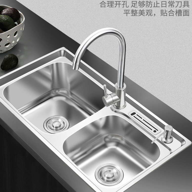 厨房304不锈钢水槽双槽一体成型加厚手工单水池洗碗洗菜盆洗手盆