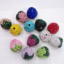 双色重工满钻彩色草莓陶泥钻球直孔串珠diy手机包链项链饰品 配件