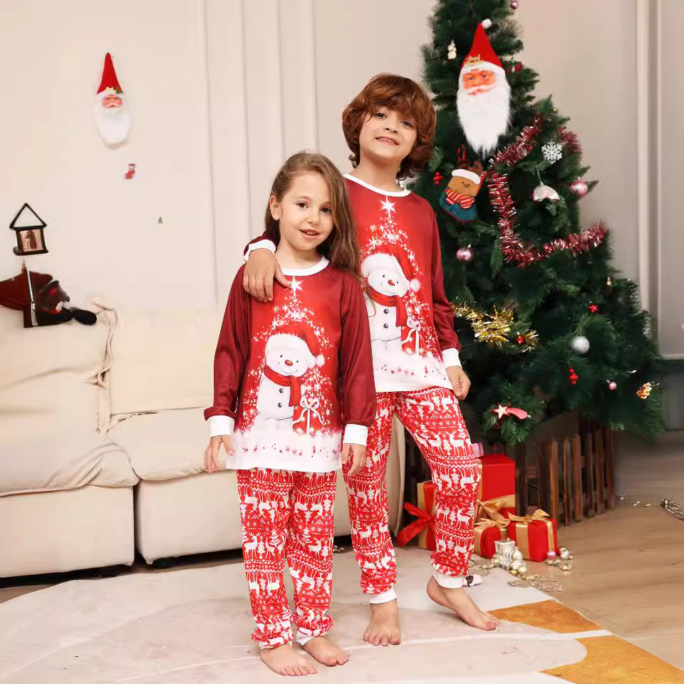 Christmas Cartoon snowman Deer Christmas family dress printed homestays pajamas_viptrois.com